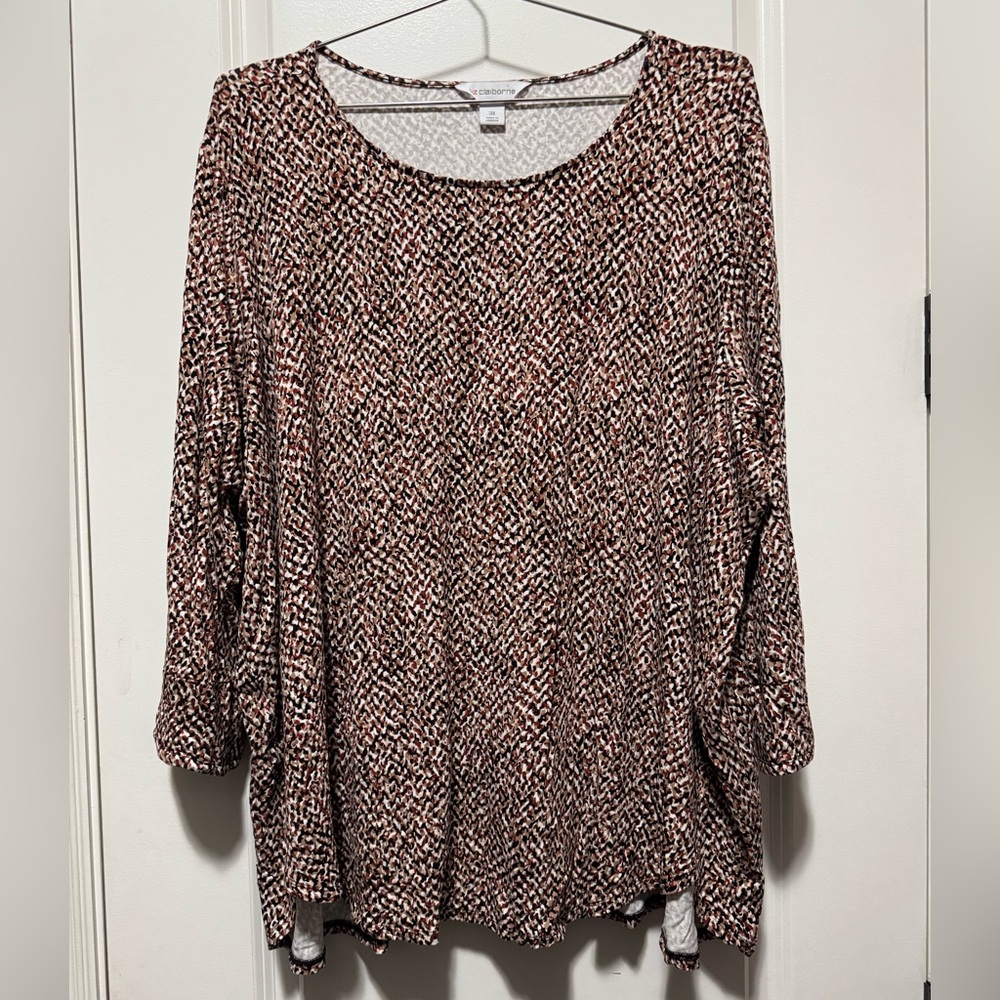 Liz Claiborne Womens blouse, black brown cream size 3X P to P 26-29
